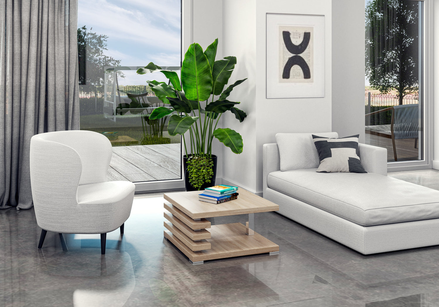 COFFEE TABLE KYOTO SONOMAIntroducing COFFEE TABLE KYOTO, an ideal addition to any corner or regular sofa. Its sleek and contemporary rung-shaped structure, adorned with metallic accents, makes it a standout piece. Constructed from a 32mm thick board, this