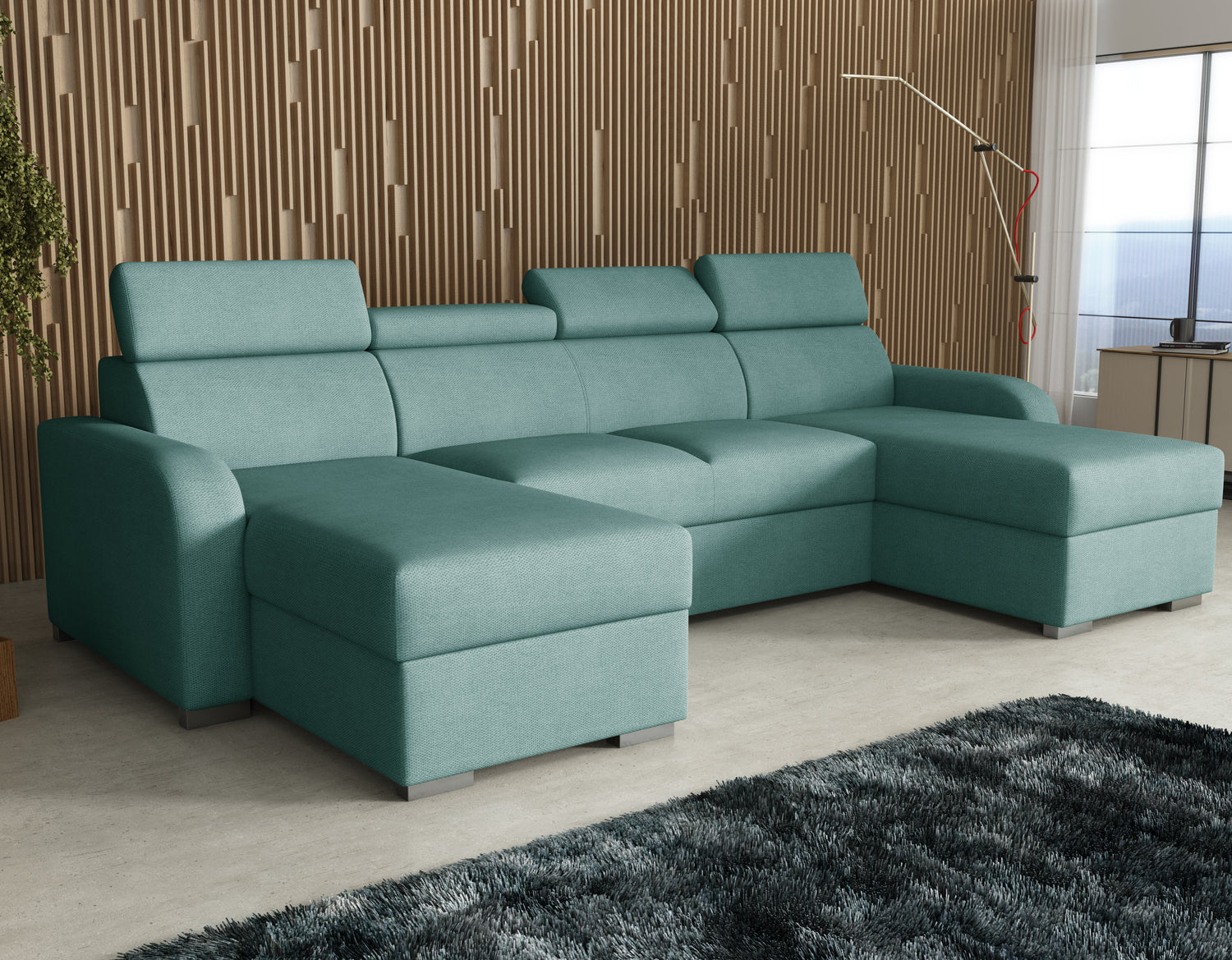 NEW! CORNER SOFA BED ASTEE U SHAPE EASY CLEAN FABRIC ADJUSTABLE HEADREST / SPRINGS + FOAMTHIS MODEL IS UNIVERSAL WHICH MEANS YOU CAN CHOOSE CORNER SIDE DURING ASSEMBLYProduct dimensions:- length: 306 cm- depth: 170 cm- seat depth: 60 cmADJUSTABLE HEADREST