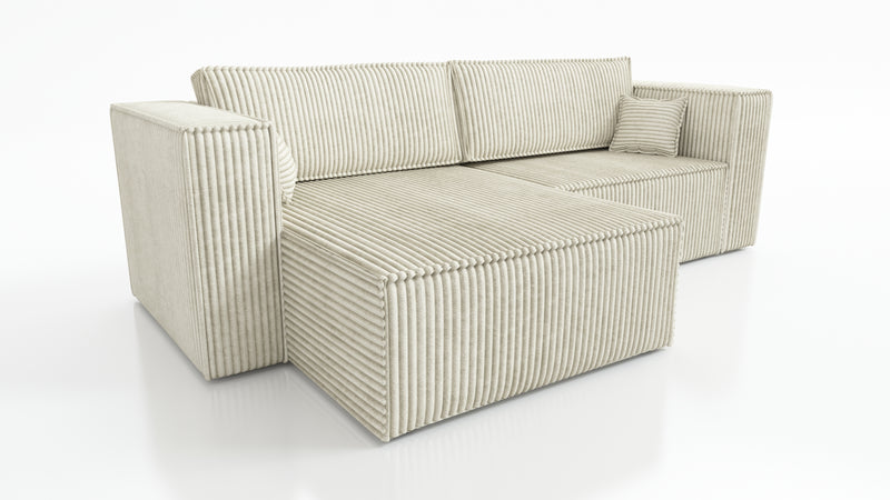 CORNER SOFA BED OTTO TILIA 255CM UNIVERSAL CORNEROTTO corner sofacontainer dimensions:• length: 97 cm,• width: 62 cm,• height: 24 cm.Sleeping function:width 205 cmdepth 125 cm/ 138 cmpackaging:sides: 95/50/73 28 kgdouble + backrest: 62/78/103 39 kgottoman