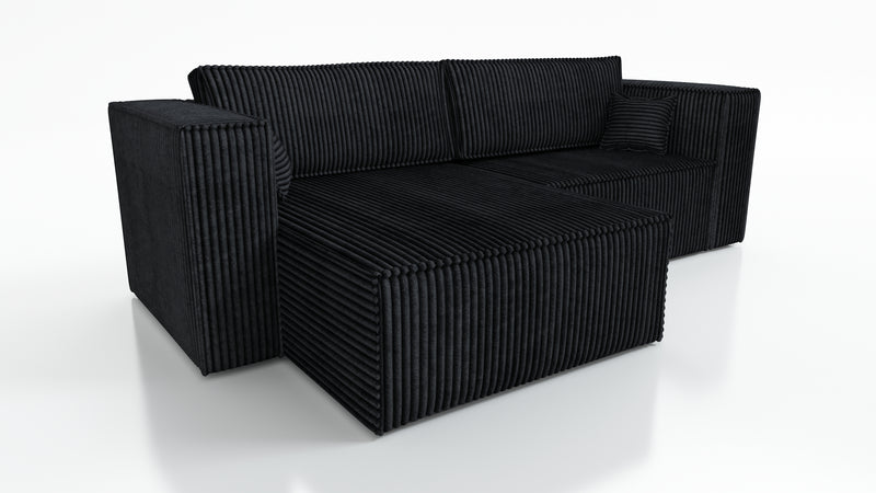 CORNER SOFA BED OTTO TILIA 255CM UNIVERSAL CORNEROTTO corner sofacontainer dimensions:• length: 97 cm,• width: 62 cm,• height: 24 cm.Sleeping function:width 205 cmdepth 125 cm/ 138 cmpackaging:sides: 95/50/73 28 kgdouble + backrest: 62/78/103 39 kgottoman