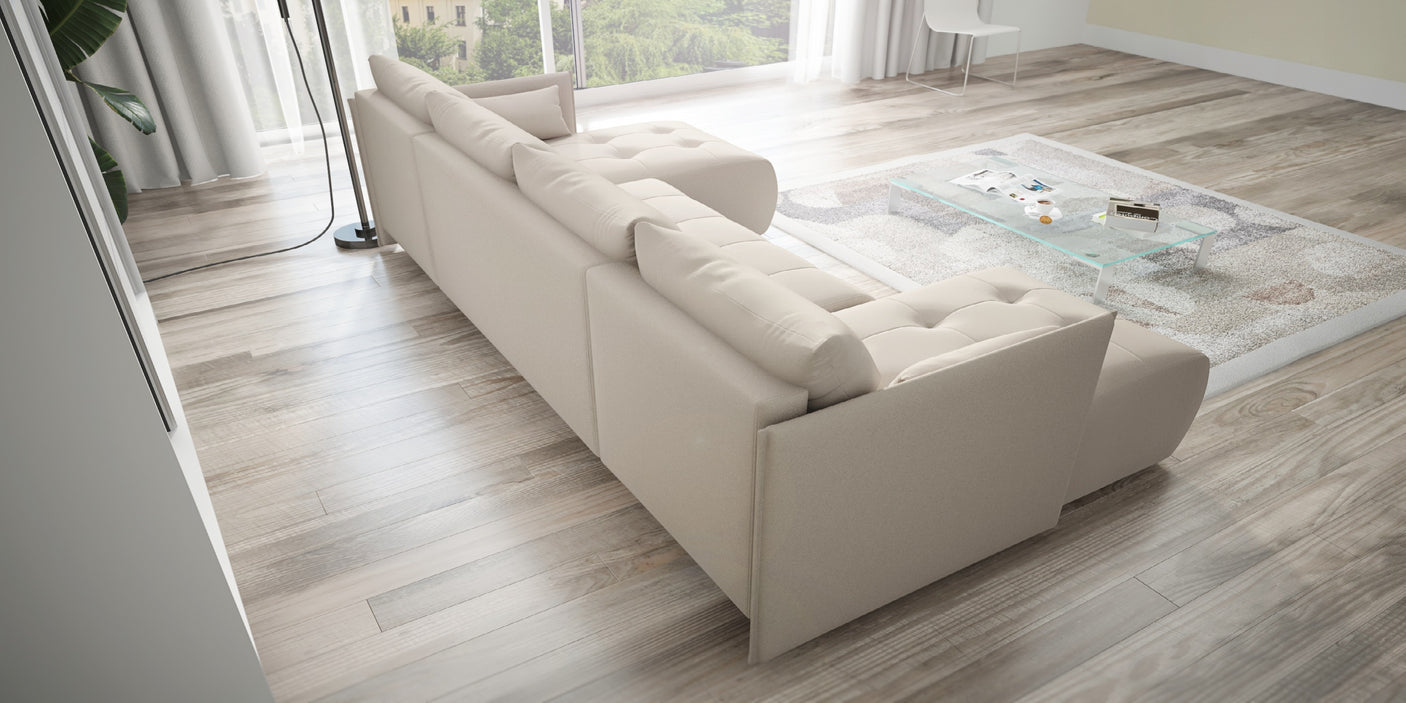 CORNER SOFA BED NESS U SHAPE *CHOICE OF COLORS* / SPRINGS + FOAMAVAILABLE IN 4 TYPES OF FABRICINARI, KRONOS, PAROSSTAIN RESISTANT FABRIC: MONOLITH, TERRADimensions: sleeping area 140/280width 292 cmdepth 152 cmheight to the seat 40 cm * dimensions given w
