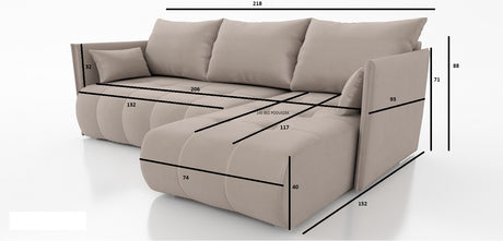CORNER SOFA BED NESS 214CM / SPRINGS + FOAM / CHOICE OF COLOR
