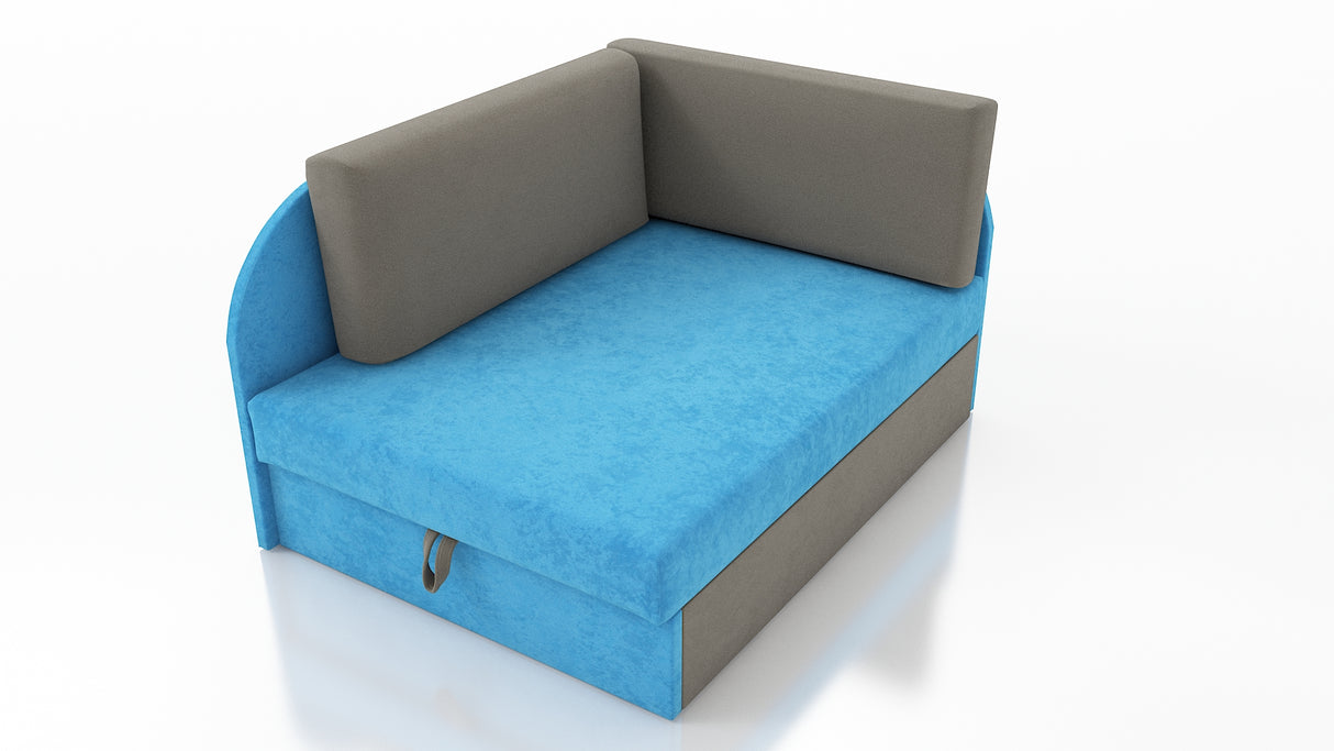 UNIVERSAL CORNER SOFA BED KUBUS CUBE GREY/BLUE Children roomTHIS MODEL IS UNIVERSAL WHICH MEANS YOU CAN CHOOSE CORNER SIDE DURING ASSEMBLYCHILDREN CORNER SOFA BEDSOFKA NAROZNIK TAPCZANIK DZIECIECY - depth 77 cm- width 106 cm- height with bacon 50 cm- 75 x