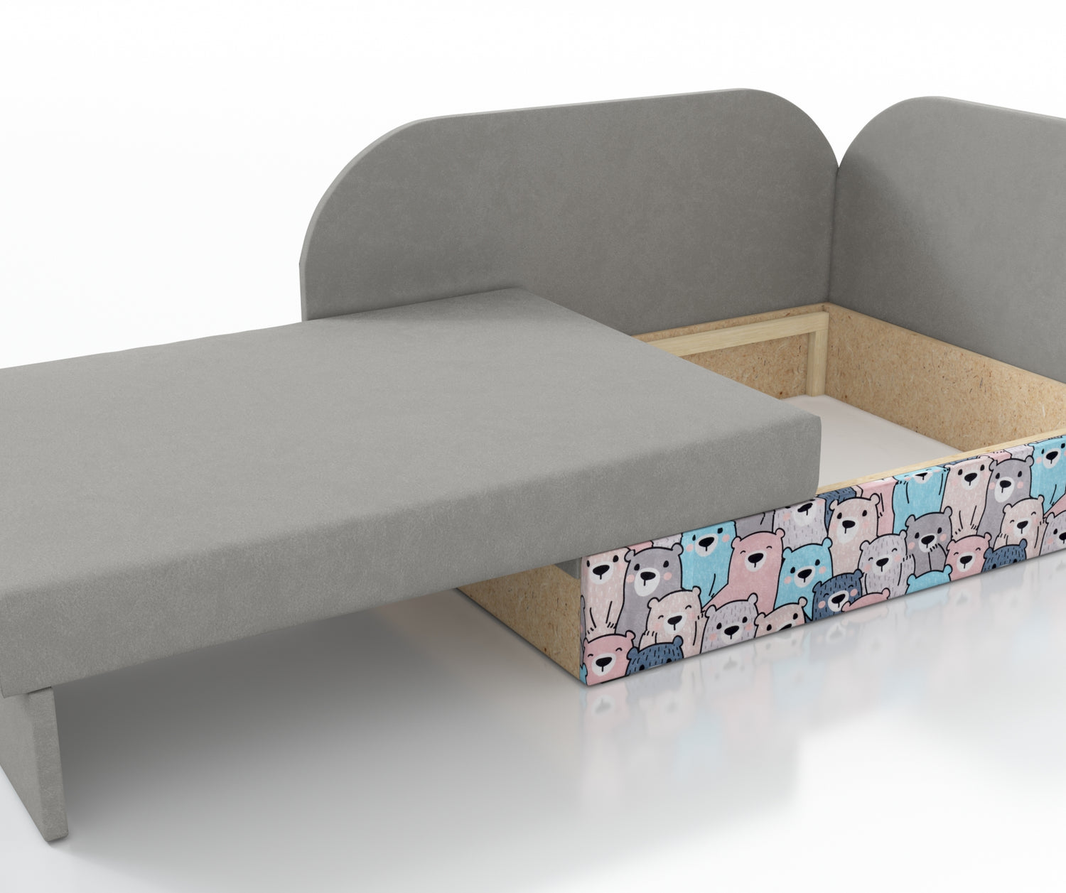 UNIVERSAL CORNER SOFA BED KUBUS CUBE GREY / TEDDY Children roomTHIS MODEL IS UNIVERSAL WHICH MEANS YOU CAN CHOOSE CORNER SIDE DURING ASSEMBLYCHILDREN CORNER SOFA BEDSOFKA NAROZNIK TAPCZANIK DZIECIECY - depth 77 cm- width 106 cm- height with bacon 50 cm- 7