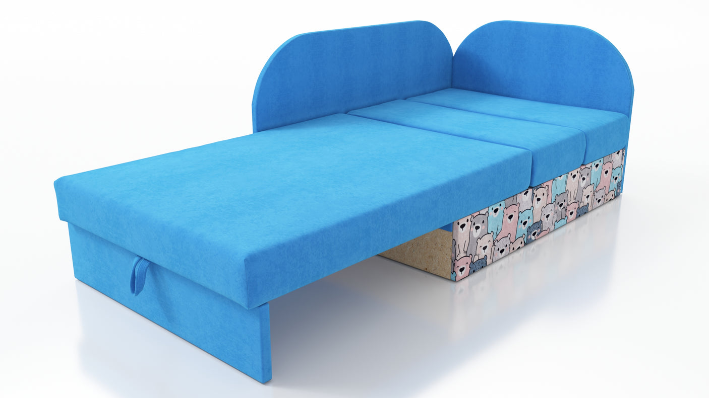 UNIVERSAL CORNER SOFA BED KUBUS CUBE BLUE / TEDDY Children roomTHIS MODEL IS UNIVERSAL WHICH MEANS YOU CAN CHOOSE CORNER SIDE DURING ASSEMBLYCHILDREN CORNER SOFA BEDSOFKA NAROZNIK TAPCZANIK DZIECIECY - depth 77 cm- width 106 cm- height with bacon 50 cm- 7