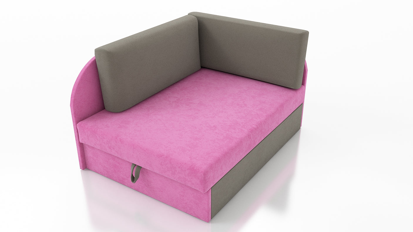UNIVERSAL CORNER SOFA BED KUBUS CUBE GREY/PINK Children roomTHIS MODEL IS UNIVERSAL WHICH MEANS YOU CAN CHOOSE CORNER SIDE DURING ASSEMBLYCHILDREN CORNER SOFA BEDSOFKA NAROZNIK TAPCZANIK DZIECIECY - depth 77 cm- width 106 cm- height with bacon 50 cm- 75 x
