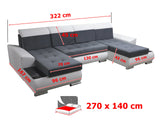 CORNER SOFA BED LONDON U SHAPE 2316/1132/60 322CM 3X STORAGE SPACE STAIN RESISTANT EASY CLEAN FABRIC / BONELL SPRINGS + FOAMFABRIC:CASABLANCA + FAUX LEATHERFEATURES:3X STORAGE CONTAINERS2XGLASS SHELFSTAIN RESISTANT FABRICBONELL SPRINGS + FOAMCASABLANCAIs