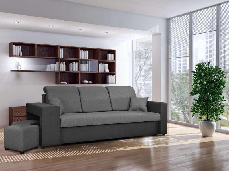 SOFA BED BALI 236CM / BONELL SPRINGS + FOAMFEATURES:BONELL SPRINGS + T28 FOAM 3 X LARGE BACKREST PILLOWS 2X SMALLER CUSHIONS 1X STORAGE SPACE 2X STOOLBed-folding function DL SYSTEM (The unfolding process involves gently lifting the seat up, extending it a