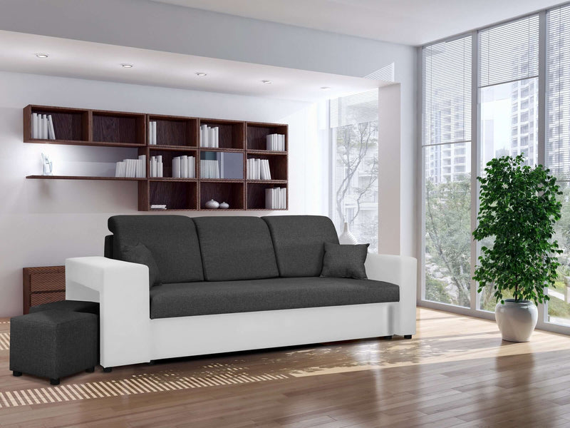 SOFA BED BALI 236CM / BONELL SPRINGS + FOAMFEATURES:BONELL SPRINGS + T28 FOAM 3 X LARGE BACKREST PILLOWS 2X SMALLER CUSHIONS 1X STORAGE SPACE 2X STOOLBed-folding function DL SYSTEM (The unfolding process involves gently lifting the seat up, extending it a