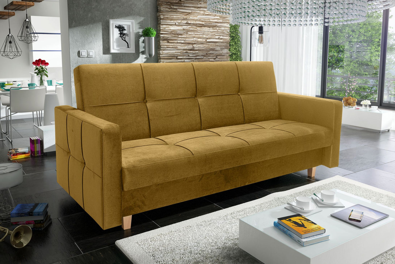 SOFA BED COSMO 210cm KRONOS 01 / SPRINGS + FOAMSofa dimensions: sleeping area 120/187 cm width 210 cm depth 90 cm height to the seat 43 cm height of the legs 9 cm* dimensions are given with a tolerance of +/- 3 cmThe sleeping area is entirely made of spri