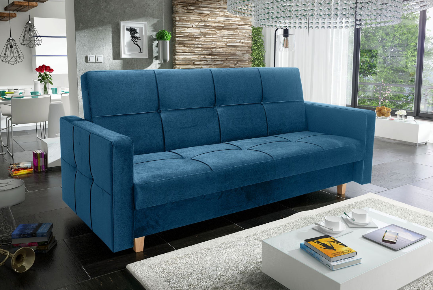 SOFA BED COSMO 210cm KRONOS 05 / SPRINGS + FOAMSofa dimensions: sleeping area 120/187 cm width 210 cm depth 90 cm height to the seat 43 cm height of the legs 9 cm* dimensions are given with a tolerance of +/- 3 cmThe sleeping area is entirely made of spri