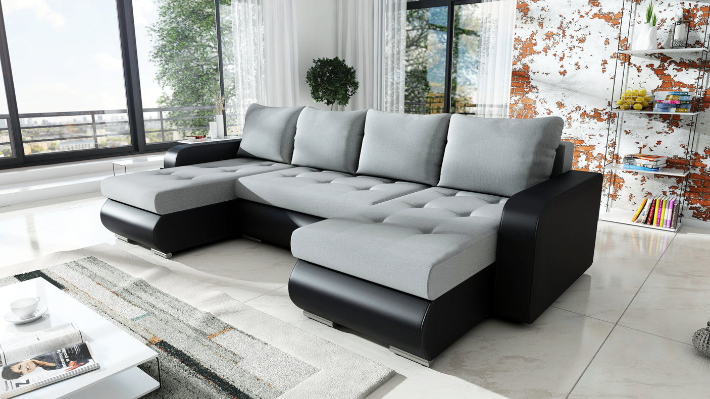 CORNER SOFA BED DAVY U 300CM CHOICE OF COLORS / BONNELL SPRING + FOAMDimensions width: 300 depth: 152 height: 87 sleeping area: 122×246MADE IN KRONOS FABRIC CLICK HEREBERLIN FABRIC CLICK HEREINARI FABRIC CLICK HEREMADRYT FAUX LEATHER CLICK HERE Specificat