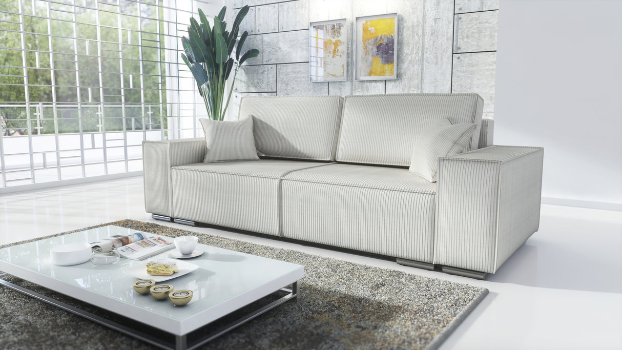 SOFA BED FIORD POSO 100 250cm / SPRINGS + FOAMSOFA DIMENSIONS: sleeping area 154/190 cm width 249 cm depth 94 cm height to the seat 40 cm side height 58 cm seat depth 79 cm (without cushions) seat depth 62 cm (with cushions)* dimensions given with a toler