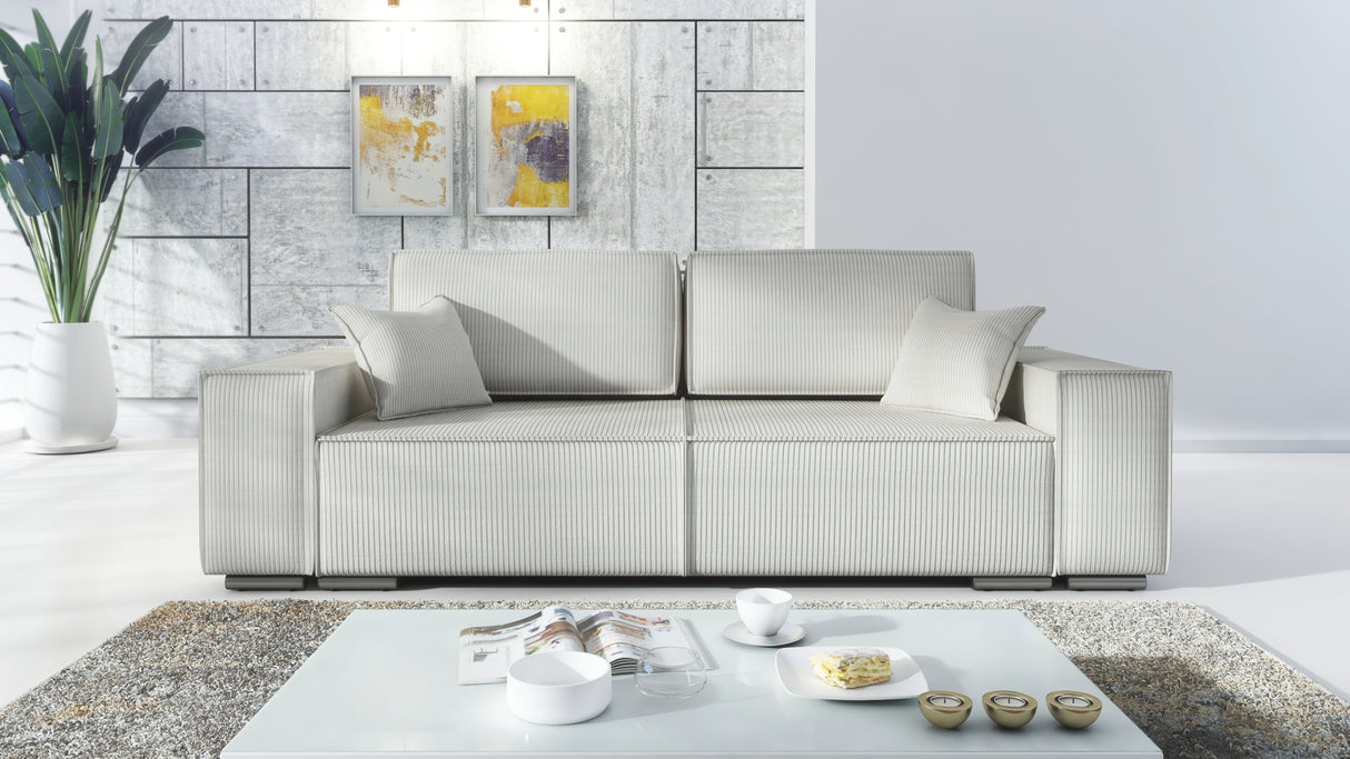 SOFA BED FIORD POSO 100 250cm / SPRINGS + FOAMSOFA DIMENSIONS: sleeping area 154/190 cm width 249 cm depth 94 cm height to the seat 40 cm side height 58 cm seat depth 79 cm (without cushions) seat depth 62 cm (with cushions)* dimensions given with a toler
