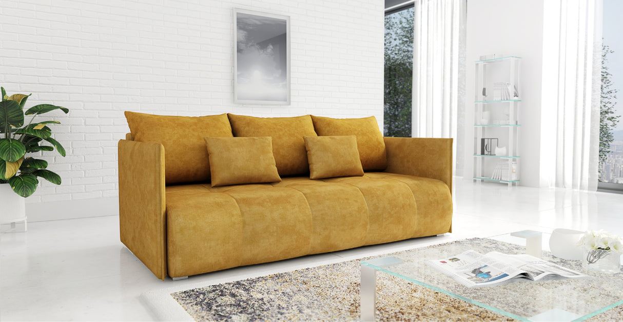 SOFA BED NESS 199CM SPINGS + FOAM / CHOICE OF COLORDimensions: sleeping area 142/191 width 199 cm depth 93 cm height to the seat 40 cm* dimensions given with a tolerance of +/- 3 cmSpecification:- free-standing sofa- sleeping function and backrest made of