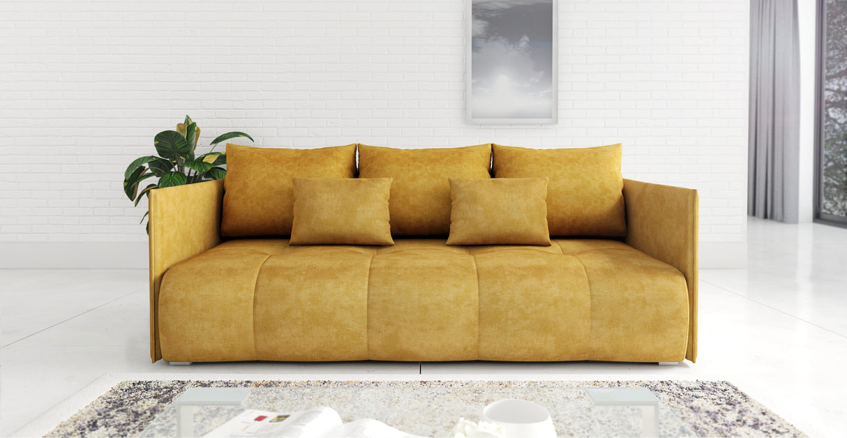 SOFA BED NESS 199CM SPINGS + FOAM / CHOICE OF COLORDimensions: sleeping area 142/191 width 199 cm depth 93 cm height to the seat 40 cm* dimensions given with a tolerance of +/- 3 cmSpecification:- free-standing sofa- sleeping function and backrest made of