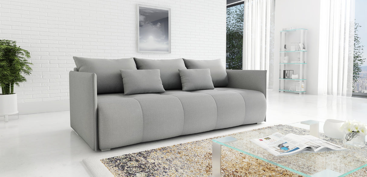 SOFA BED NESS 199CM SPINGS + FOAM / CHOICE OF COLORDimensions: sleeping area 142/191 width 199 cm depth 93 cm height to the seat 40 cm* dimensions given with a tolerance of +/- 3 cmSpecification:- free-standing sofa- sleeping function and backrest made of