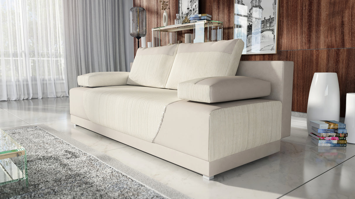 NEW!! SOFA BED CLEO 201CM POSO 100 PAROS 02The new sofa from the CLEO collection is a classic style and great functionality. Beautiful sewing and 4 large, soft pillows add to its unique charm. Thanks to the standard use of wave springs and highly elastic
