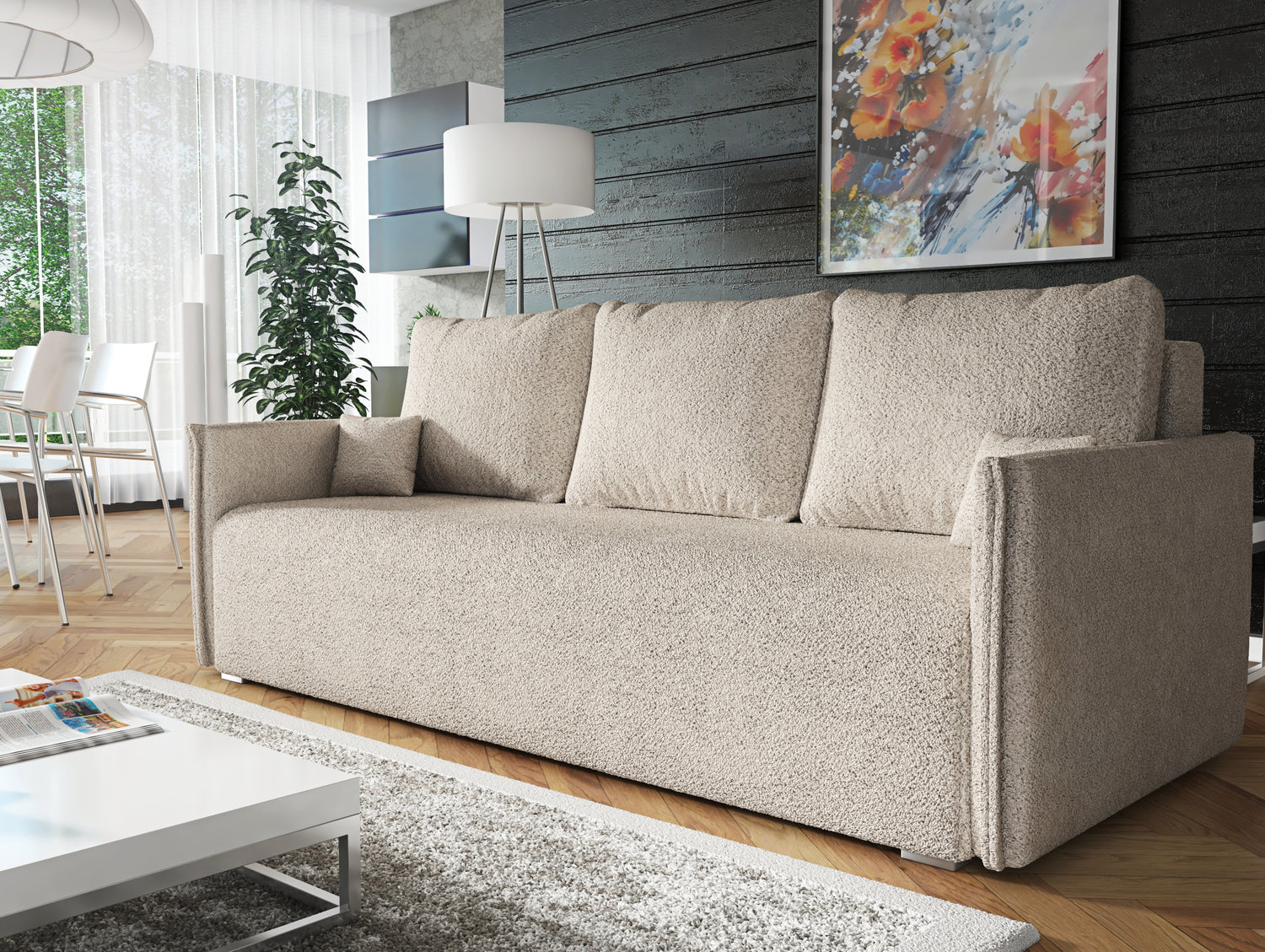 NOWOŚĆ! SOFA ŁÓŻKO BIANCA 207CM SPRINGI BONELL + TKANINA BOUCLE Z PIANKI / WYBÓR KOLORU