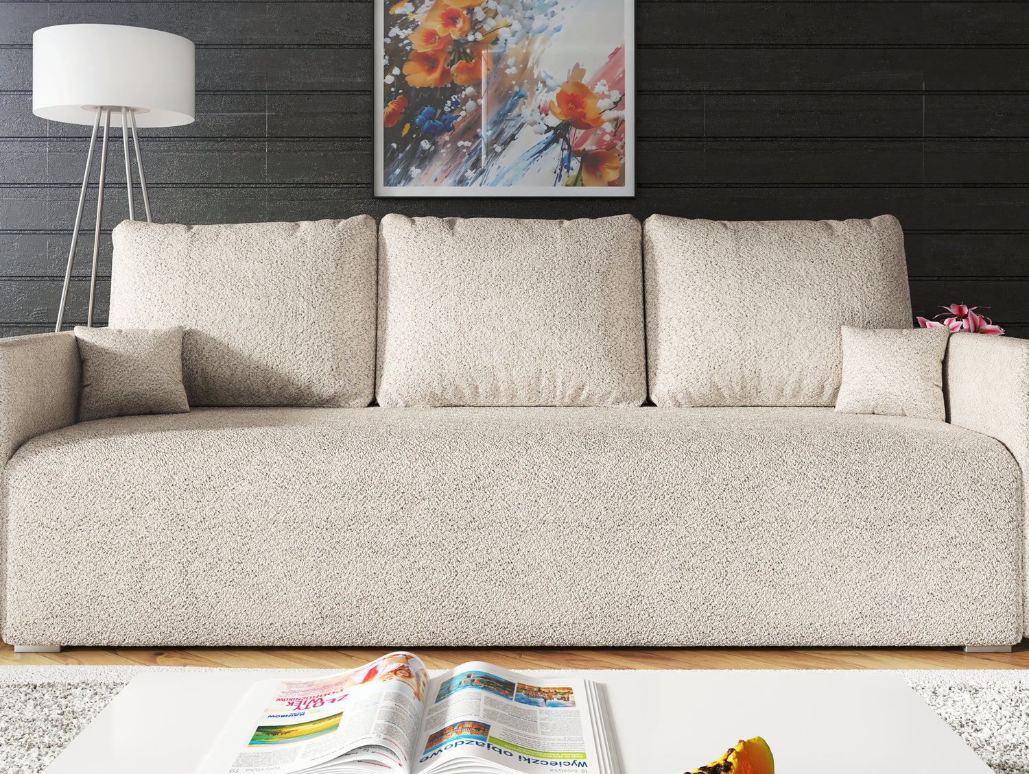 NOWOŚĆ! SOFA ŁÓŻKO BIANCA 207CM SPRINGI BONELL + TKANINA BOUCLE Z PIANKI / WYBÓR KOLORU