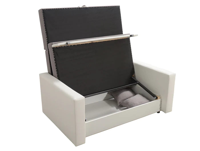 TWO SEATER SOFA BED BELLA II 137CM / SPRINGS + FOAMDimensions :- width 137 cm- height 85 cm- depth 95 cm- area sleeping 113/195 cm +/- 3The sofa is made on a wooden skeleton, the seat uses corrugated springs and PUR T30 / 42 foam. The sofa is unfolded usi
