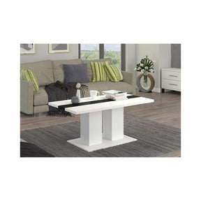 COFFEE TABLE BEN WHITE AND BLACK 110X60CMCoffee table / coffee table in whiteTable dimensionwidth 110 cm / depth 60 cm / height 53 cmExecution: base made of white laminated board, 16mm thick Table top with a thickness of 28mm in white, with a black insert