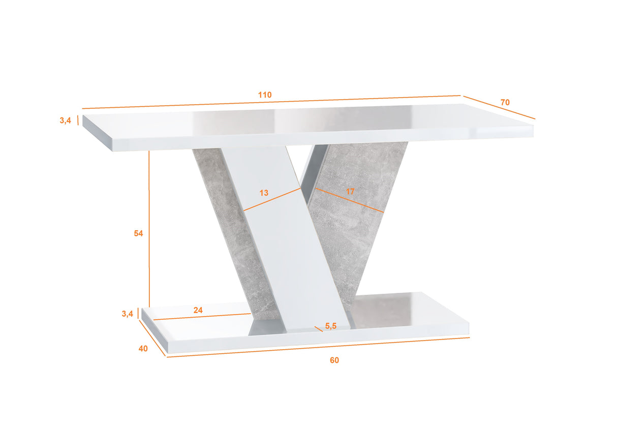 COFFEE TABLE VINEY BLACK GLOSS / STONE GREYCoffee Table Viney Black Gloss / Stone The COFFEE TABLE VINEY brings a distinct and contemporary look to any space. Its unconventional design adds a fresh and airy feel to your home decor. Perfect for the dining