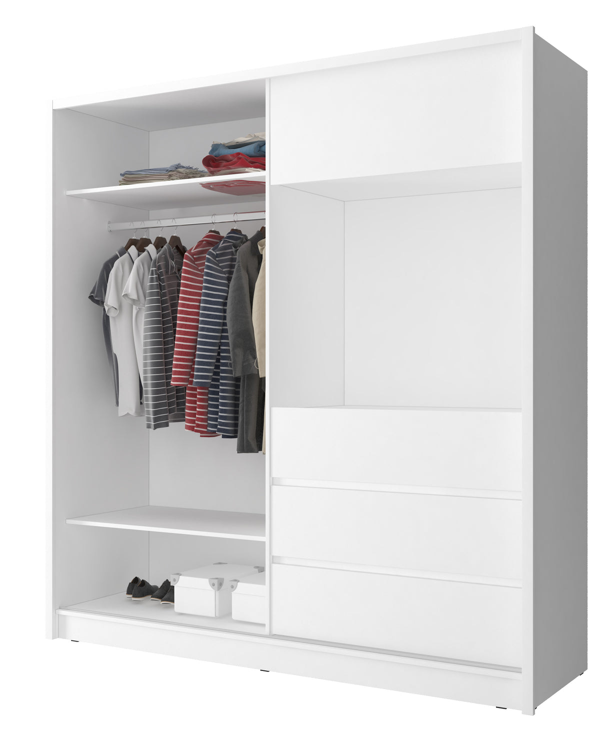 SLIDING DOOR WARDROBE TV 200M WHITEThis wardrobe is both spacious and stylish, making it an ideal addition to your bedroom. Its sleek design allows it to perfectly blend into any modern living room while exuding an air of sophistication and luxury. Crafte