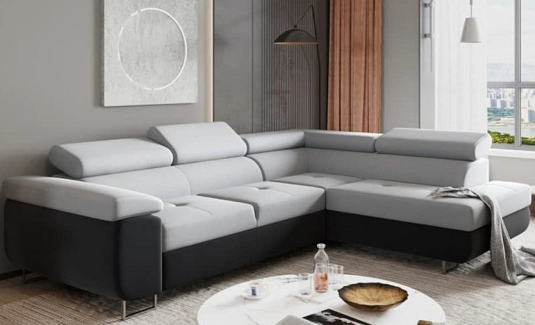 CORNER SOFA BED ASH 273CM MONOLITH 84 / BLACK LEATHER RIGHT HAND SIDE CORNER / SPRINGS + FOAM
