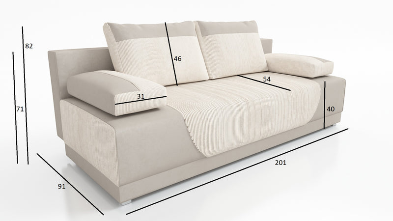 NEW!! SOFA BED CLEO 201CM POSO 100 PAROS 02The new sofa from the CLEO collection is a classic style and great functionality. Beautiful sewing and 4 large, soft pillows add to its unique charm. Thanks to the standard use of wave springs and highly elastic