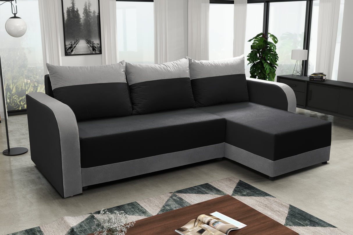 CORNER SOFA BED ALEXIS 228cm universal RIGHT/LEFT CORNER / FOAMTHIS MODEL IN UNIVERSAL WHICH MEANS YOU CAN CHOOSE CORNER SIDE DURING ASSEMBLY3x PILLOWS INCLUDED1X STORAGE SPACESLEEPING FUNCTIONT30 FOAMDIMENTIONSWidth: 228 cmDepth: 138cmSleeping area: 200