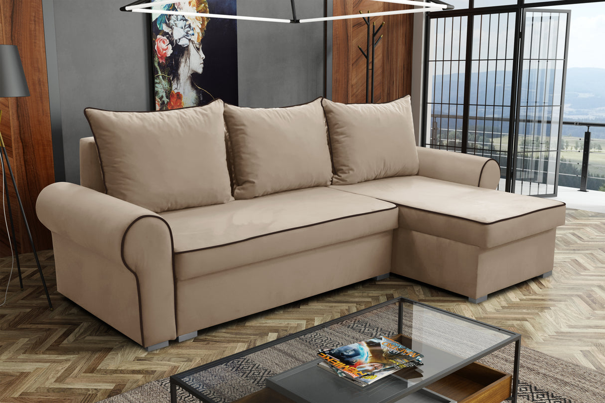 UNIVERSAL CORNER SOFA BED LORD 244cm 2X STORAGE SPACE CHOICE OF COLORS / FOAMTHIS MODEL IS UNIVERSAL WHICH MEANS YOU CAN CHOOSE CORNER SIDE DURING ASSEMBLY3x PILLOWS INCLUDED2X STORAGE SPACEMADE IN MANILA FABRIC CLICK HERE2X STORAGE SPACEManila are charac