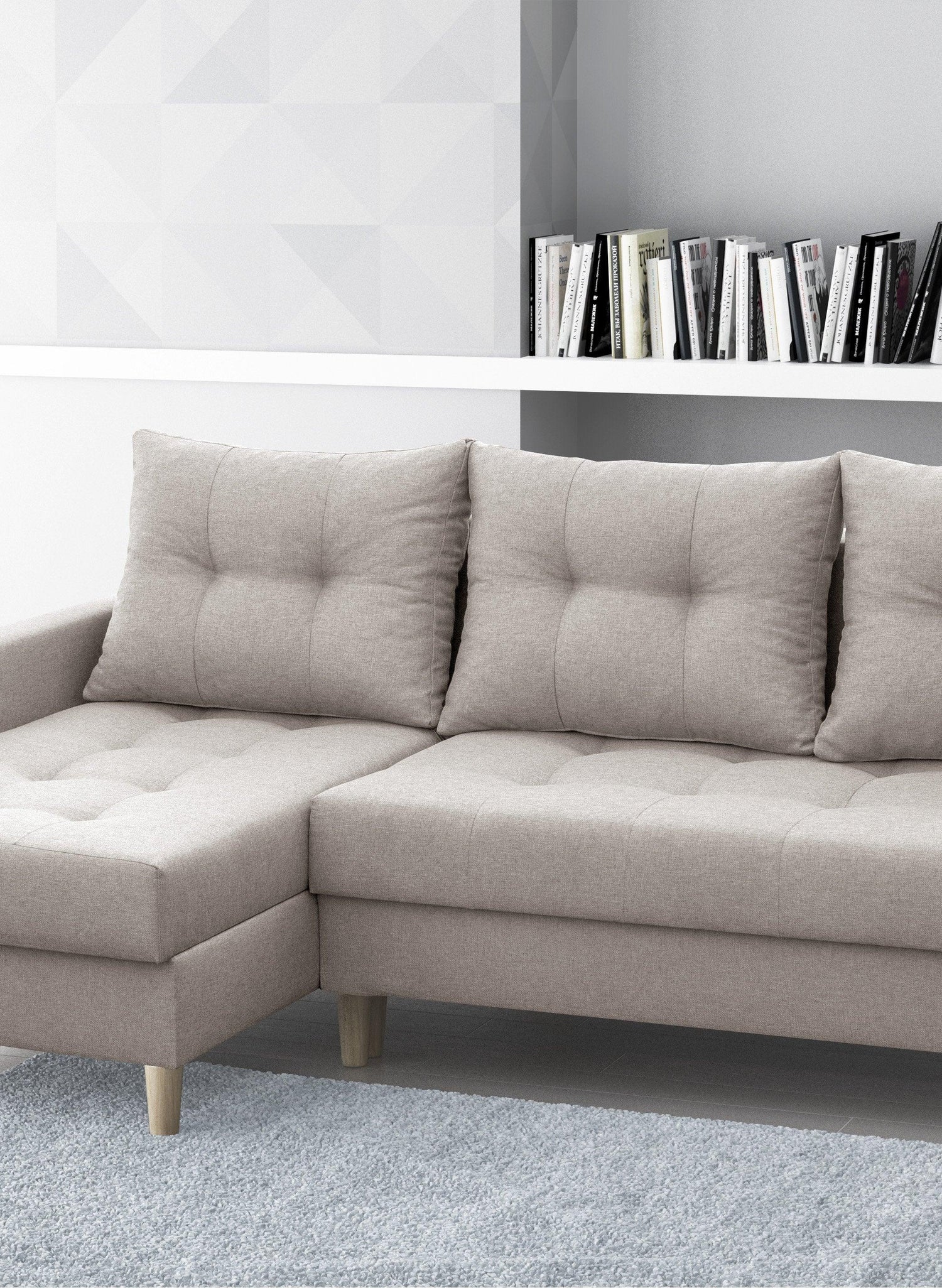CORNER SOFA BED BRIAN 2X STORAGE SPACE MALMO 08 222x140cm universal RIGHT/LEFT CORNER / BONELL SPINGS + FOAMTHIS MODEL IS UNIVERSAL WHICH MEANS YOU CAN CHOOSE CORNER SIDE DURING ASSEMBLYMADE IN MALMO FABRIC CLICK HERE3x PILLOWS INCLUDED2X STORAGE SPACEWOO