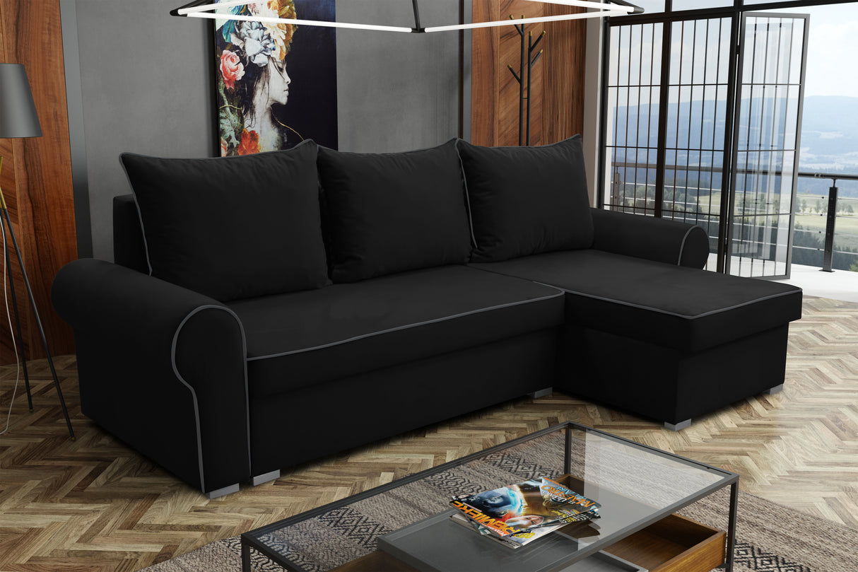 UNIVERSAL CORNER SOFA BED LORD 244cm 2X STORAGE SPACE CHOICE OF COLORS / FOAMTHIS MODEL IS UNIVERSAL WHICH MEANS YOU CAN CHOOSE CORNER SIDE DURING ASSEMBLY3x PILLOWS INCLUDED2X STORAGE SPACEMADE IN MANILA FABRIC CLICK HERE2X STORAGE SPACEManila are charac
