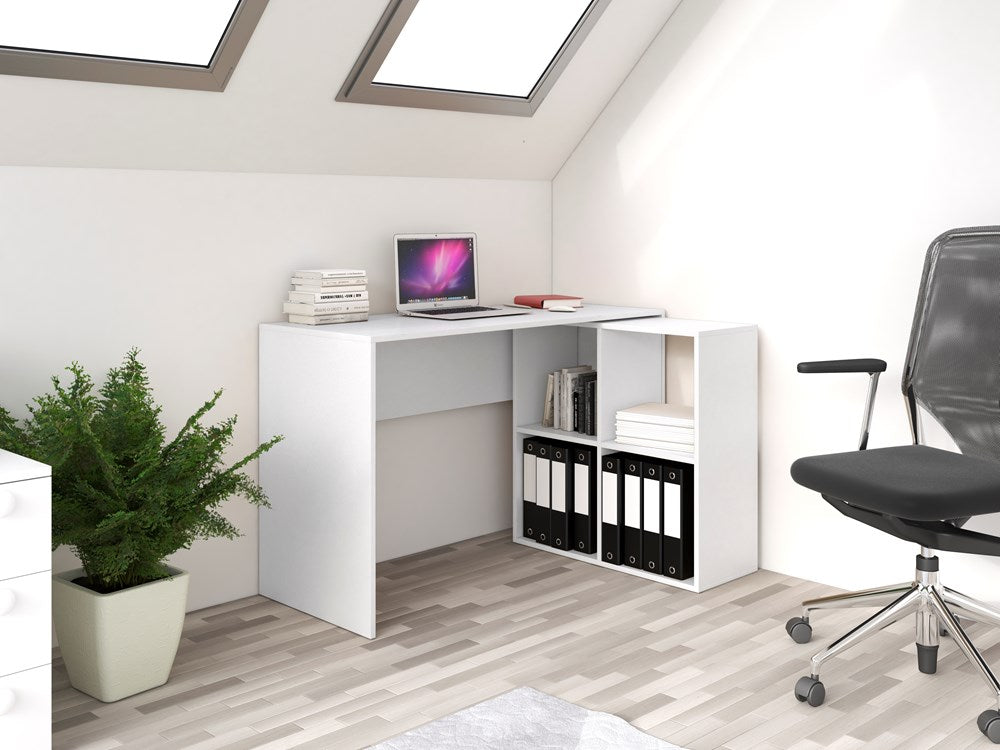 CORNER DESK PLUS BOOKCASE 2X2 WHITE MATfunctionality simple and modern design creates a comfortable work space smooth sides without end caps easy assembly assembly instructions in the packageMATERIAL: Body and fronts - 16mm laminated chipboard.Edges - fin