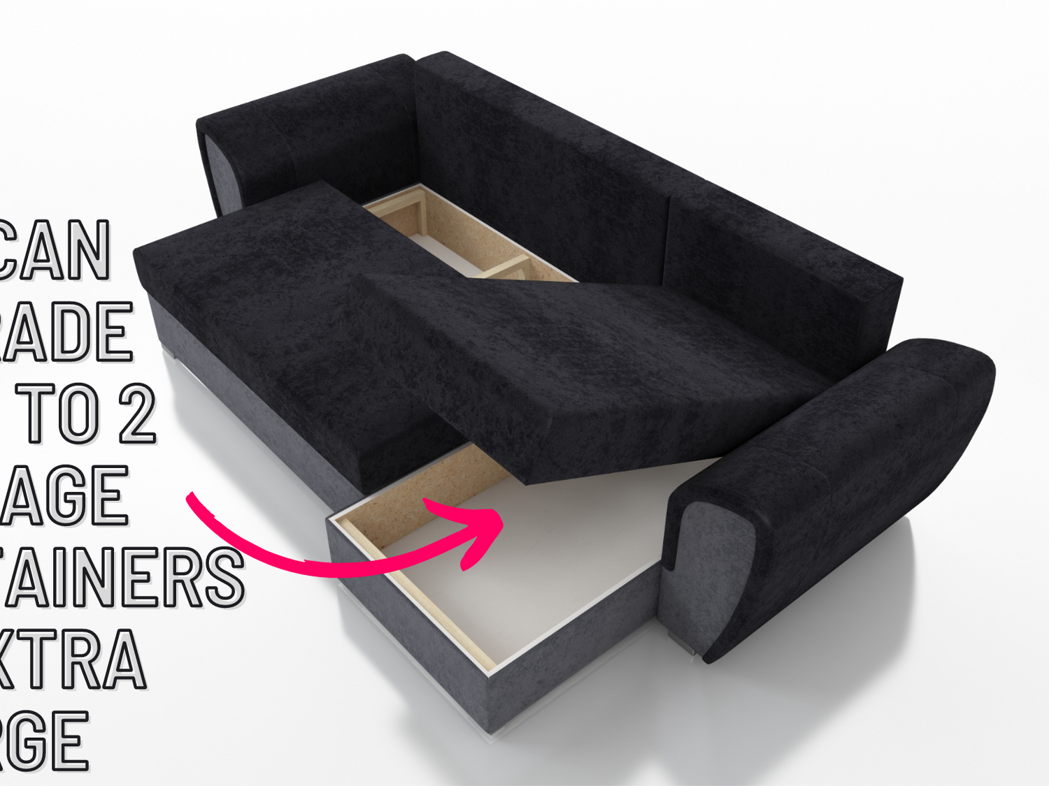 UNIVERSAL CORNER SOFA BED IRIS BLACK/GREY 260CM / FOAMTHIS MODEL IS UNIVERSAL WHICH MEANS YOU CAN CHOOSE CORNER SIDE DURING ASSEMBLY 3 X PILLOWS INCLUDED1 X STORAGE SPACE (OPTIONAL 2ND STORAGE FOR ADDITIONAL COST)Dimensions: width 260 cm depth 145 cm tota