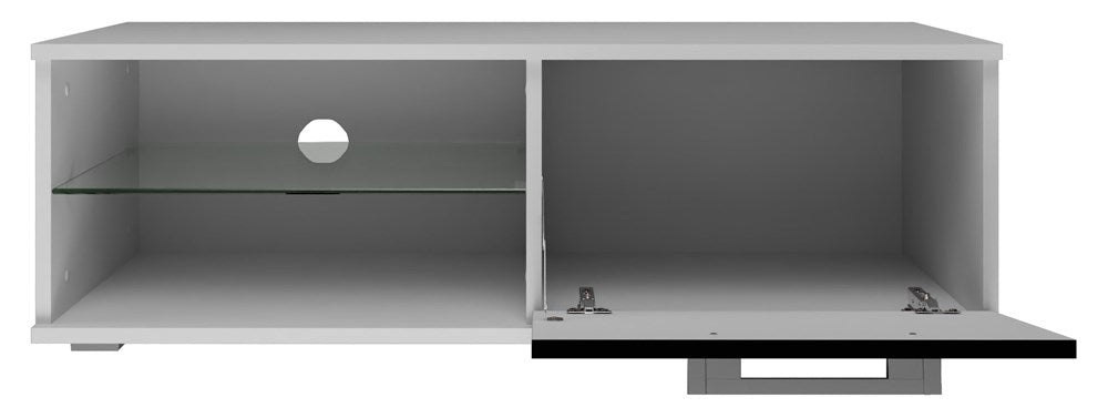 TV STAND SANDY 100CM WHITE/BLACK GLOSSMATERIAL:Fronts - 17 mm thick MDF board, varnished to a high gloss.Body - 16mm thick laminated chipboard.DIMENSIONS:Depth: 40 cmWidth: 100 cmHeight: 36 cmThe highest quality varnish used for the finish is resistant to