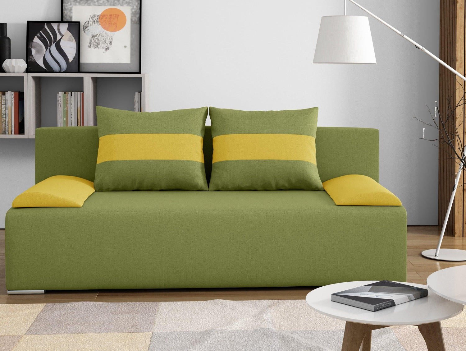 SOFA BED VERA 197CM BLUE/BEIGE / FOAMMADE IN INARI FABRIC CLICK HEREThe couch is made of high-quality materials. Its solid frame is made of solid wood and furniture board.The seat and backrest are made of first-class foam, which makes it relatively resist