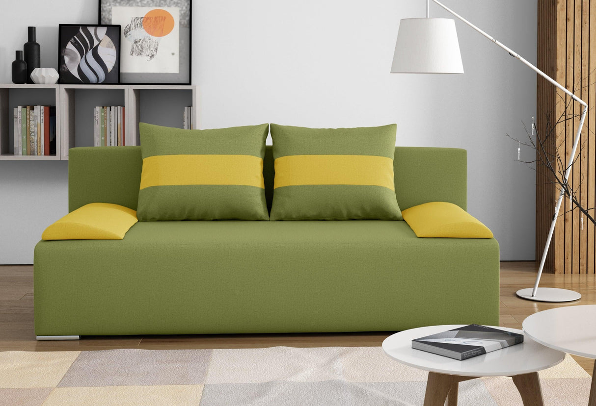SOFA BED VERA 197CM BLUE/BEIGE / FOAMMADE IN INARI FABRIC CLICK HEREThe couch is made of high-quality materials. Its solid frame is made of solid wood and furniture board.The seat and backrest are made of first-class foam, which makes it relatively resist
