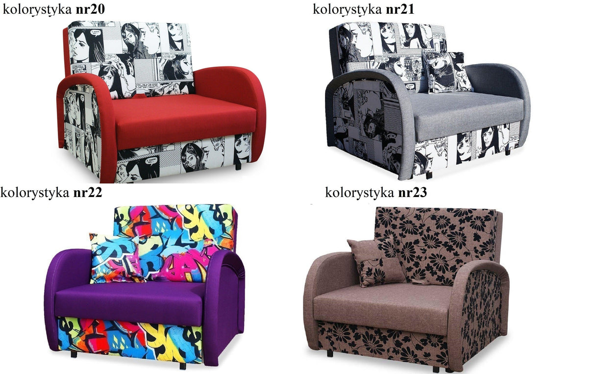 SINGLE SOFA BED SUZIE 97CM CHOICE OF COLORS / FOAMDimensions :- width 97 cm- height 85 cm- depth 95 cm- area sleeping 80/195 cm +/- 3The sofa is made of a wooden frame, the sleeping surface is made of PUR T30 / 42 foam.The sofa is unfolded using an automa