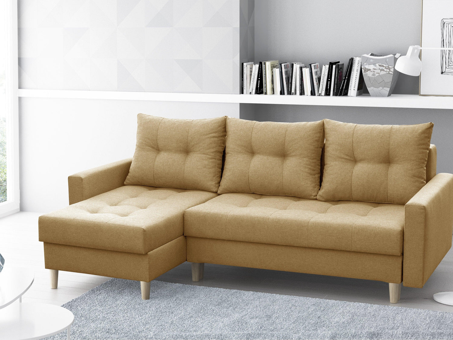 CORNER SOFA BED BRIAN 2X STORAGE SPACE MALMO 41 222x140cm universal RIGHT/LEFT CORNER / BONELL SPINGS + FOAMTHIS MODEL IS UNIVERSAL WHICH MEANS YOU CAN CHOOSE CORNER SIDE DURING ASSEMBLYMADE IN MALMO FABRIC CLICK HERE3x PILLOWS INCLUDED2X STORAGE SPACEWOO
