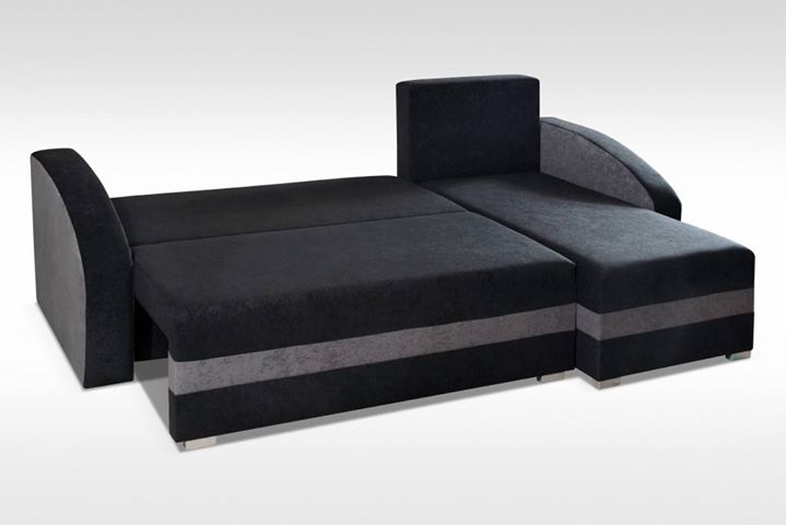 CORNER SOFA BED VELVET BLACK / GREY 236cm