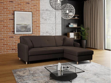 CORNER SOFA BED MILLI HUGO 28 BROWN 220cm / SPRINGS + FOAMMADE IN HUGO FABRIC CLICK HEREWavy springs ✔ Easy to turn it into bed ✔ Storage space✔ Wooden legs ✔ Dimensions: W: 220cm D:165cm, H of seat 42cmAnna Furniture