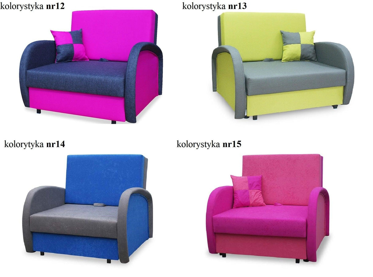 SINGLE SOFA BED SUZIE 97CM CHOICE OF COLORS / FOAMDimensions :- width 97 cm- height 85 cm- depth 95 cm- area sleeping 80/195 cm +/- 3The sofa is made of a wooden frame, the sleeping surface is made of PUR T30 / 42 foam.The sofa is unfolded using an automa