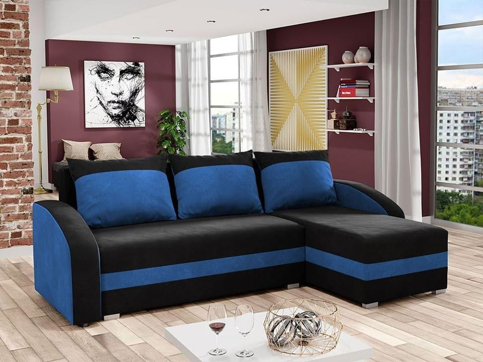 CORNER SOFA BED VELVET BLACK / BLUE 236cm / FOAMwidth: 236 cmdepth: 144cmHeight: 85 cmsleeping area: 200 x 120 cmAnna Furniture