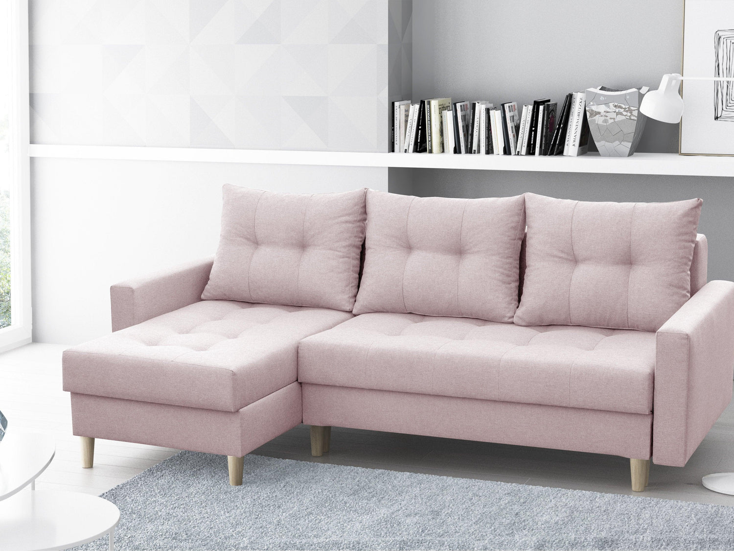 CORNER SOFA BED BRIAN 2X STORAGE SPACE MALMO 61 222x140cm universal RIGHT/LEFT CORNER / BONELL SPRINGS + FOAMTHIS MODEL IS UNIVERSAL WHICH MEANS YOU CAN CHOOSE CORNER SIDE DURING ASSEMBLYMADE IN MALMO FABRIC CLICK HERE3x PILLOWS INCLUDED2X STORAGE SPACEWO