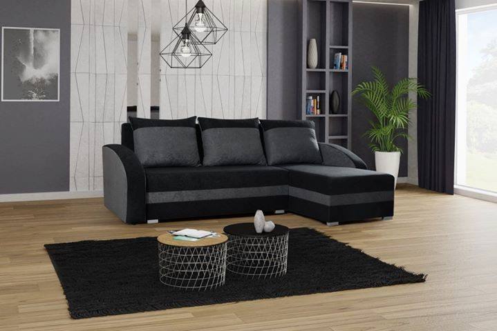 CORNER SOFA BED VELVET BLACK / GREY 236cm / FOAMwidth: 236 cmdepth: 144cmHeight: 85 cmsleeping area: 200 x 120 cmAnna Furniture