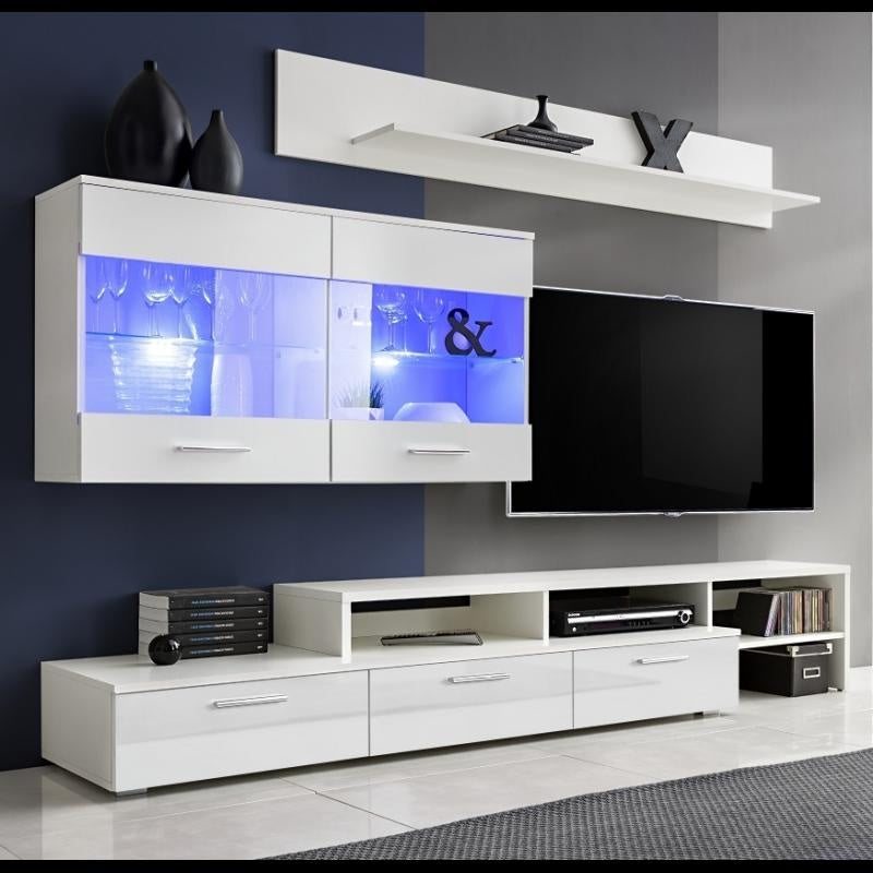 TV WALL UNIT ZARA WHITE/WHITE GLOSSY FRONTS WITH LED LIGHT