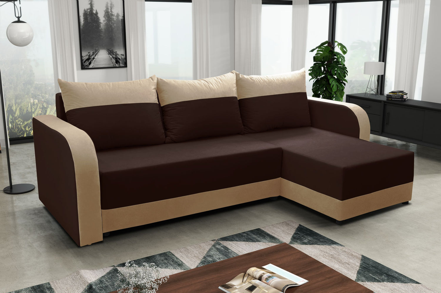 CORNER SOFA BED ALEXIS 228cm universal RIGHT/LEFT CORNER / FOAMTHIS MODEL IN UNIVERSAL WHICH MEANS YOU CAN CHOOSE CORNER SIDE DURING ASSEMBLY3x PILLOWS INCLUDED1X STORAGE SPACESLEEPING FUNCTIONT30 FOAMDIMENTIONSWidth: 228 cmDepth: 138cmSleeping area: 200
