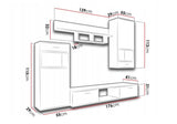 TV WALL UNIT MAXI White Concrete greyOverall dimensions of the wall unit: 2300 x 2000 x 402mm (W x H x D)Number of packages: 2Front:- 15mm white laminated board- melamine rim- glass with a black print- handle: 128mm plasticBody:- 15mm white laminated boar